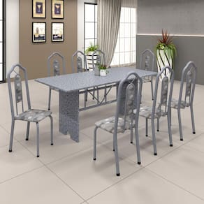 Conjunto de Mesa 071 180x75cm Tampo Granito com 8 Cadeiras Bianca Soma Móveis Paraopeba / Mart Perola