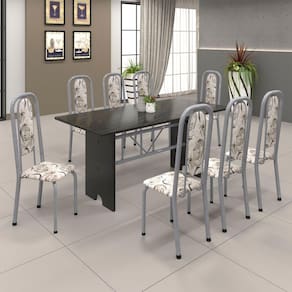 Conjunto de Mesa 071 180x75cm Tampo Ardósia com 8 Cadeiras Lavínea Soma Móveis Arabesco / Mart Perola