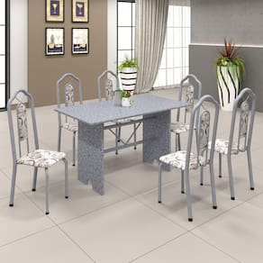 Conjunto de Mesa 070 140x75cm Tampo Granito com 6 Cadeiras Bianca Soma Móveis Arabesco / Mart Perola