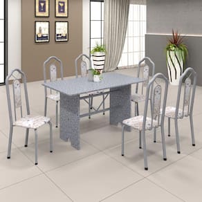 Conjunto de Mesa 070 140x75cm Tampo Granito com 6 Cadeiras Bianca Soma Móveis Botanic Bege / Mart Perola