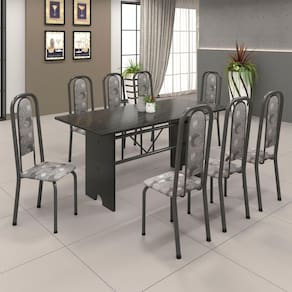 Conjunto de Mesa 071 180x75cm Tampo Ardósia com 8 Cadeiras Lavínea Soma Móveis Paraopeba / Mart Prata