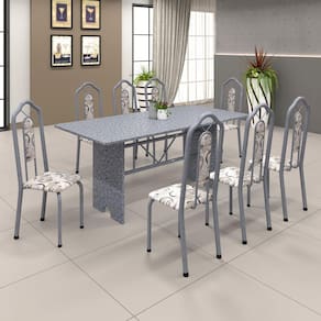 Conjunto de Mesa 071 180x75cm Tampo Granito com 8 Cadeiras Bianca Soma Móveis Arabesco / Mart Perola