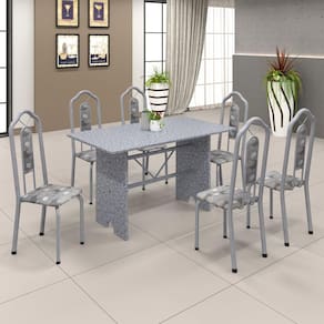 Conjunto de Mesa 070 140x75cm Tampo Granito com 6 Cadeiras Bianca Soma Móveis Paraopeba / Mart Perola