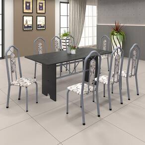 Conjunto de Mesa 071 180x75cm Tampo Ardósia com 8 Cadeiras Bianca Soma Móveis Arabesco / Mart Perola