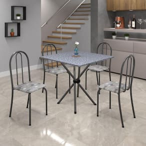 Conjunto de Mesa Tubular 70x70cm Tampo de Granito com 4 Cadeiras Ane B Soma Móveis Paraopeba / Mart Prata