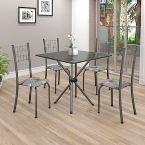Conjunto de Mesa Tubular 70x70cm Tampo em Ardósia com 4 Cadeiras Dany Soma Móveis Paraopeba / Mart Prata