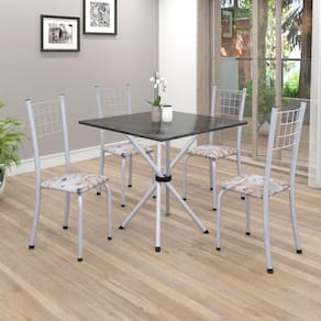 Conjunto de Mesa Tubular 70x70cm Tampo em Ardósia com 4 Cadeiras Dany Soma Móveis Botanic Bege / Mart Perola