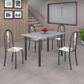 Conjunto de Mesa 010 Tubular 120cm com Tampo de Granito 4 cadeiras Iris Soma Móveis Arabesco / Mart Prata
