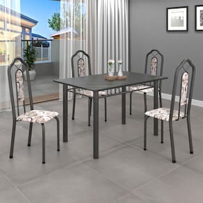 Conjunto de Mesa 010 Tubular 120x75cm Tampo Ardósia com 4 Cadeiras Bianca Soma Móveis Arabesco / Mart Prata