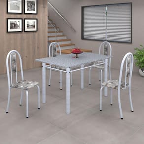 Conjunto de Mesa 010 Tubular 120cm com Tampo de Granito 4 Cadeiras Iris Soma Móveis Paraopeba / Mart Perola