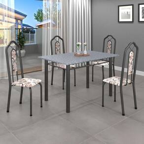 Conjunto de Mesa 010 Tubular 120x75cm Tampo Granito com 4 Cadeiras Bianca Soma Móveis Arabesco / Mart Prata