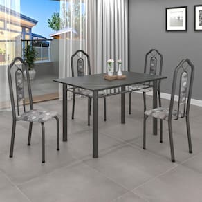 Conjunto de Mesa 010 Tubular 120x75cm Tampo Ardósia com 4 Cadeiras Bianca Soma Móveis Paraopeba / Mart Prata