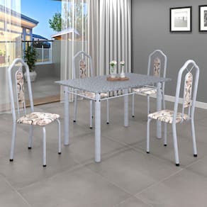Conjunto de Mesa 010 Tubular 120x75cm Tampo Granito com 4 Cadeiras Bianca Soma Móveis Arabesco / Mart Perola