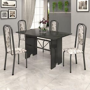 Conjunto de Mesa 070 120x75cm Tampo Ardósia com 4 Cadeiras Lavínea Soma Móveis Arabesco / Mart Prata