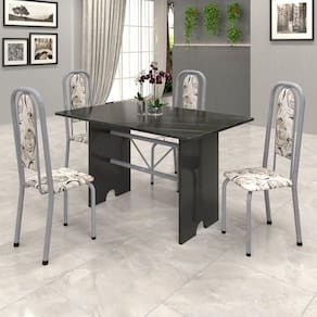 Conjunto de Mesa 070 120x75cm Tampo Ardósia com 4 Cadeiras Lavínea Soma Móveis Arabesco / Mart Perola