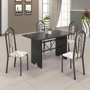Conjunto de Mesa 070 120x75cm Tampo Ardósia com 4 Cadeiras Bianca Soma Móveis Arabesco / Mart Prata