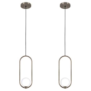 Kit 2 Pendentes Luminária Arco Globo Vidro Cabeceira Bronze