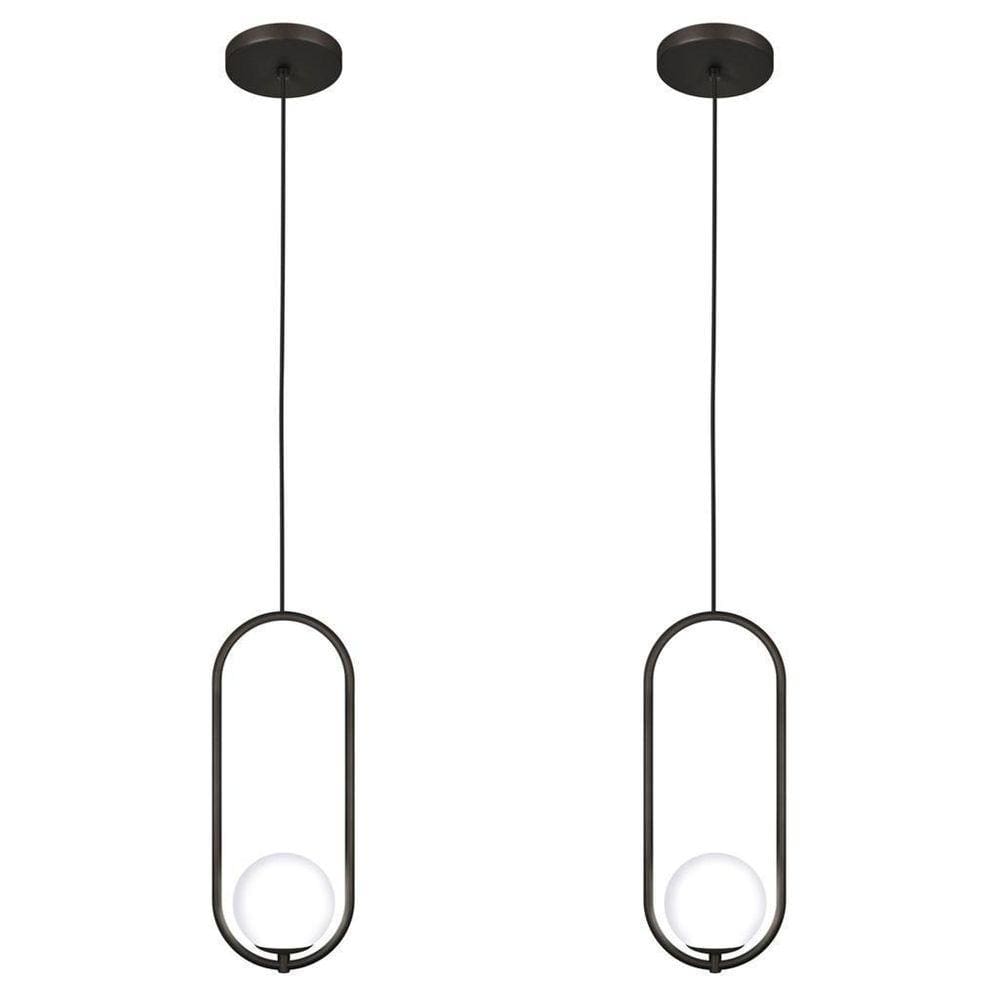 Kit 2 Luminária Pendente Teto Lustre Arco Globo Quarto Preto