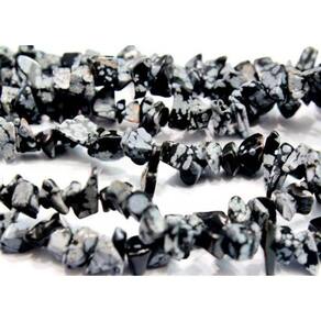 Fio Obsidiana Flocos de Neve Cascalho Furado a Laser 90cm