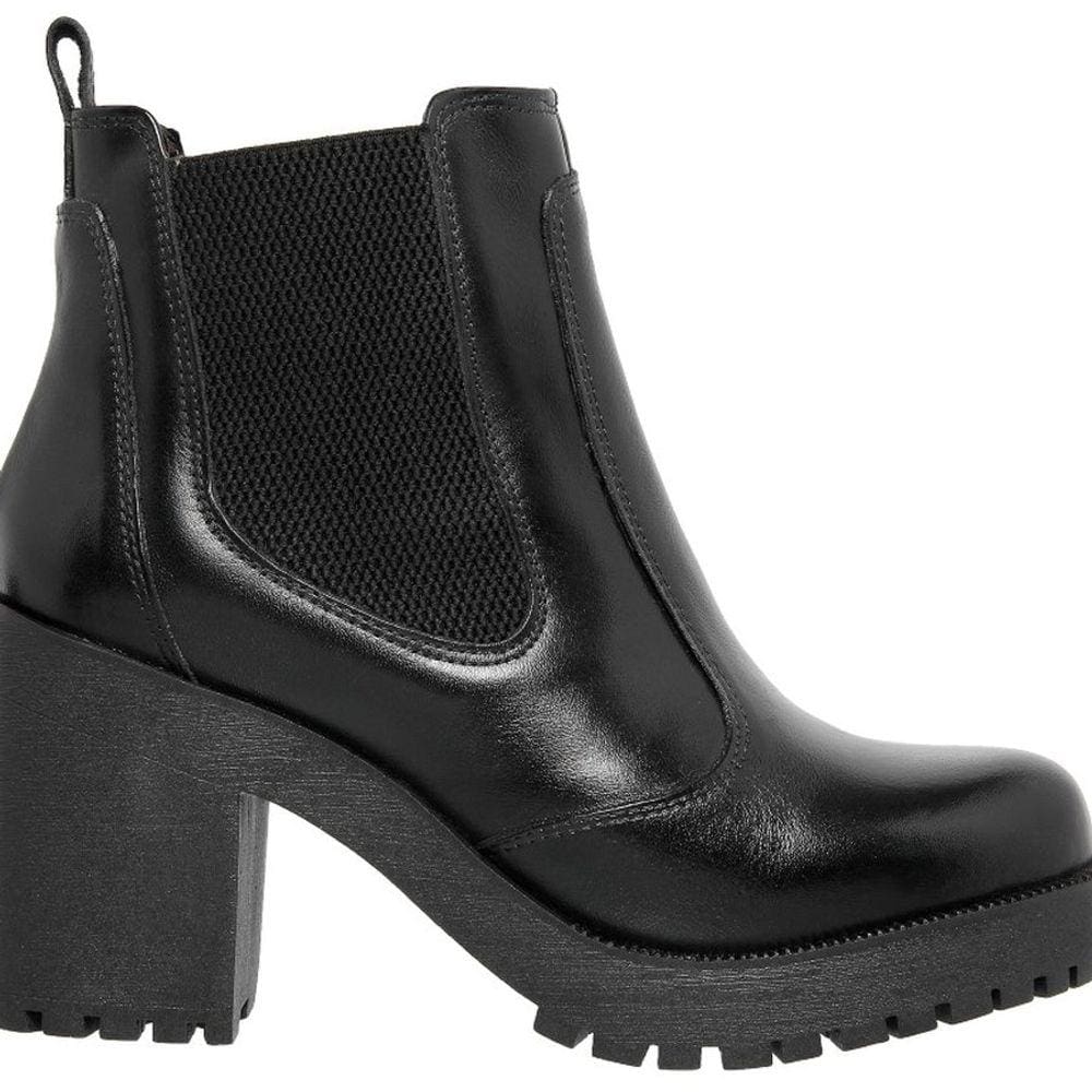 Bota Feminina Confort Em Couro Com Salto Preta