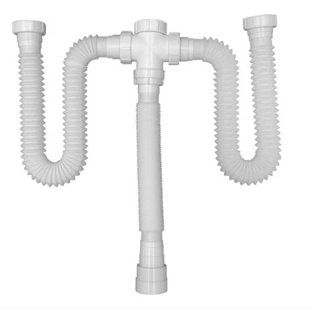 Sifão Sanfonado Triplo Lavatório/Pia/Tanque 80cm Branco