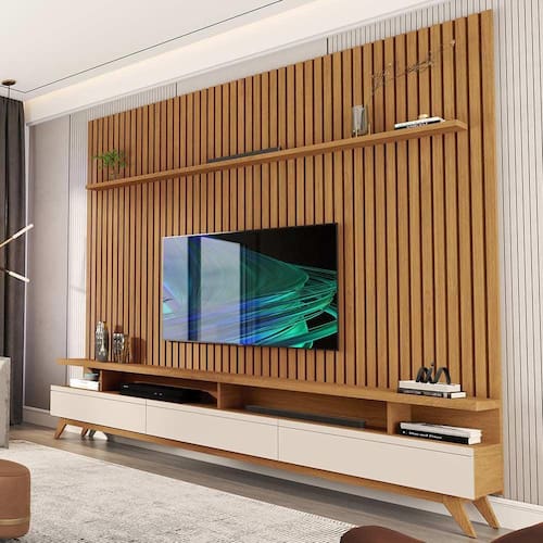 imagem-Rack Com Painel Ripado Para TV Até 75 Polegadas 2.2 Nature Off White Versátil Giga Móveis