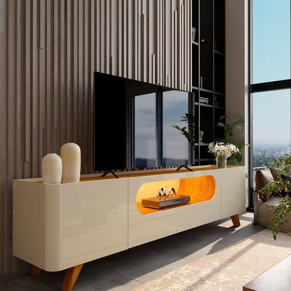 Rack Com Pés Em Madeira Tv Até 60 Polegadas 209cm Off White Nobre 210 Gelius - Off White