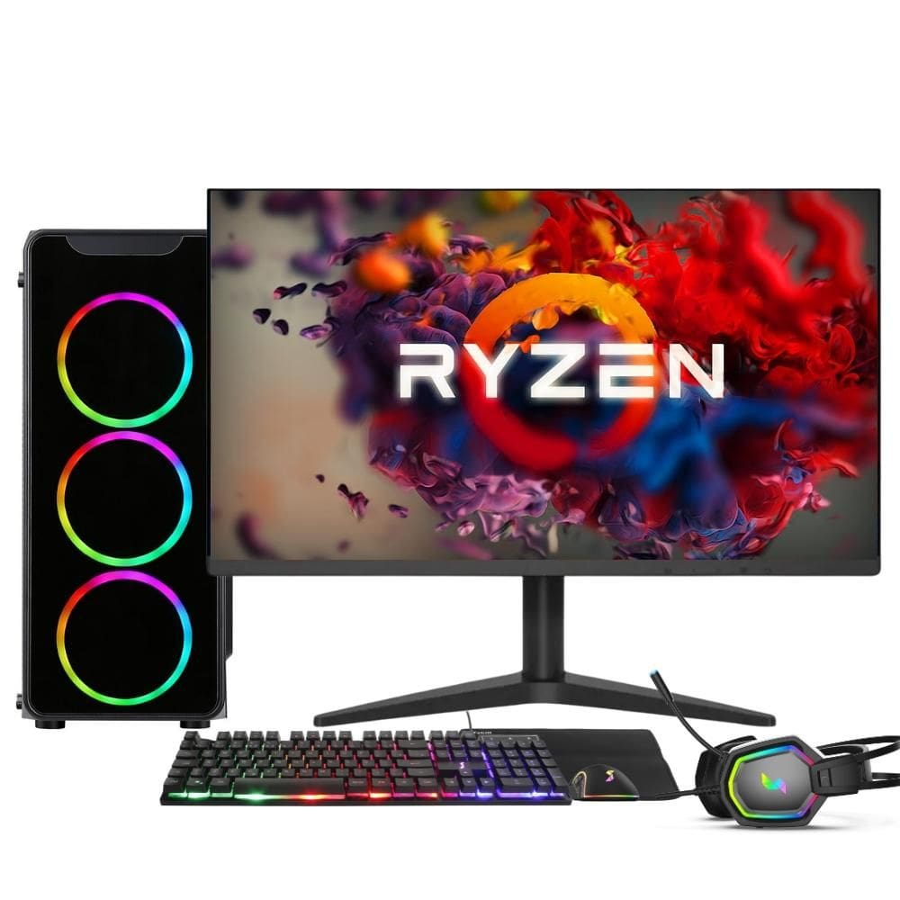 PC Gamer Completo AMD Ryzen 5 5600G, Gráficos Radeon VEGA 7, 16GB DDR4, SSD 256GB, Fonte 500W, Monitor 24" 75Hz, 3green Force - 3F-017