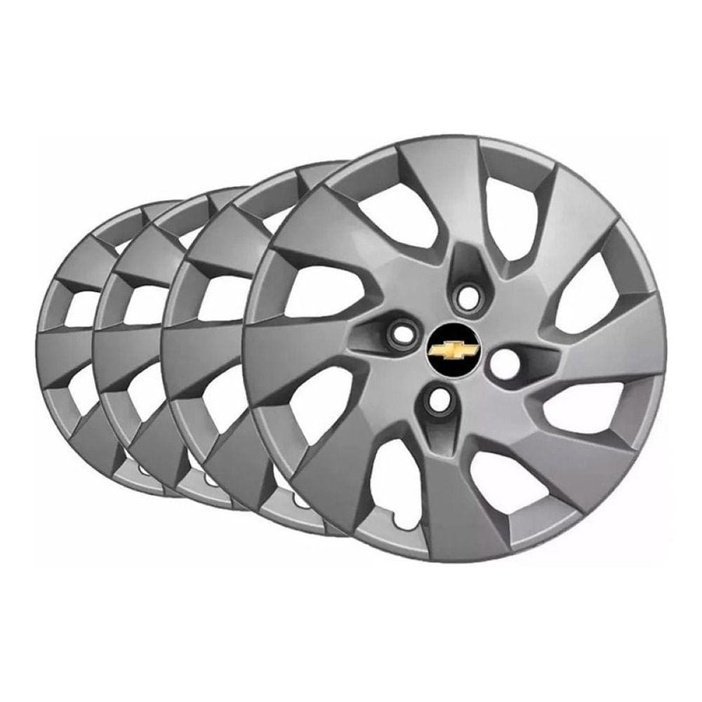 Jogo 4 Calota Gm Chevrolet Aro 13 Prata Emblema Preto