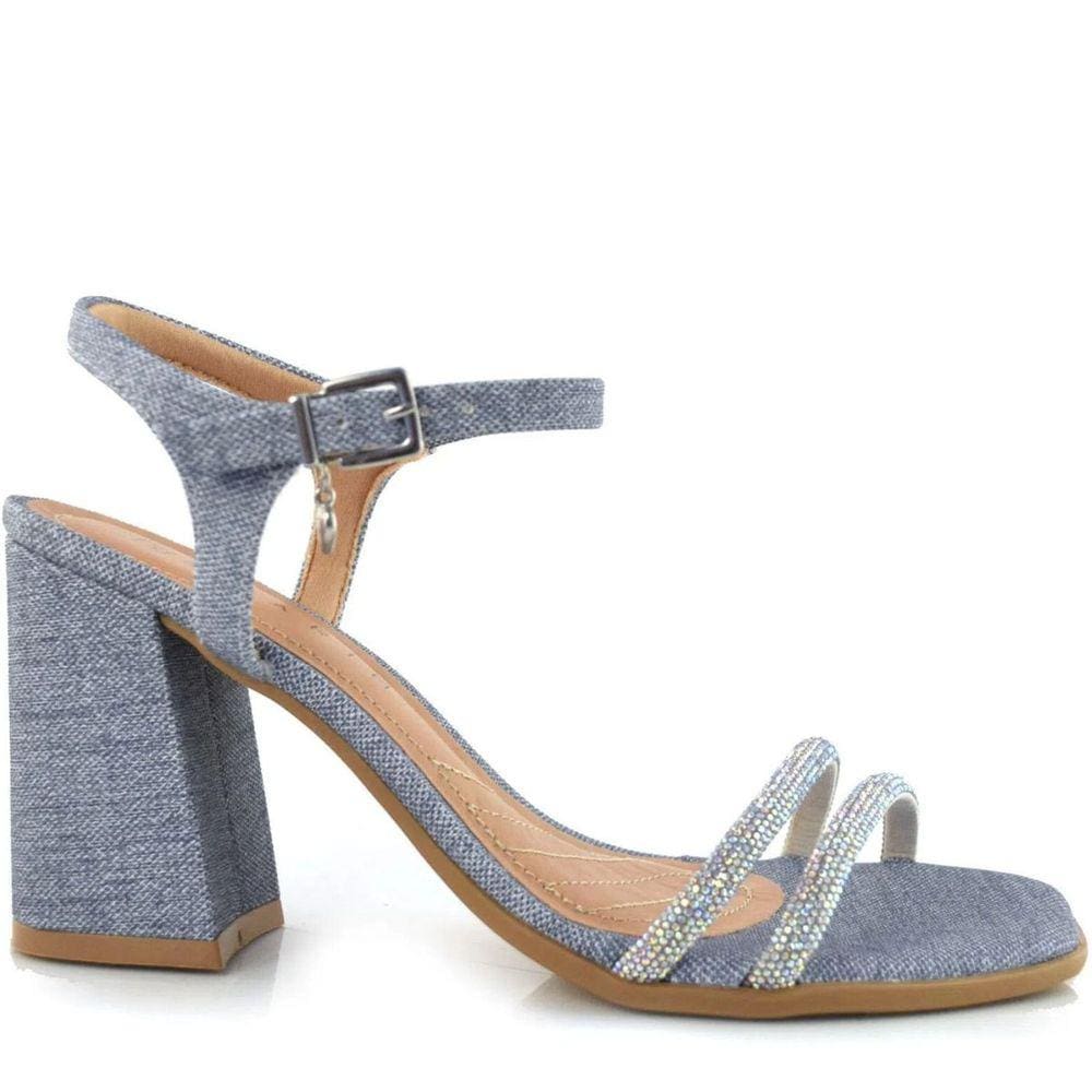 Sandália Feminina Casual Social com Strass Bico Quadrado Salto Grosso Ramarim 2341201