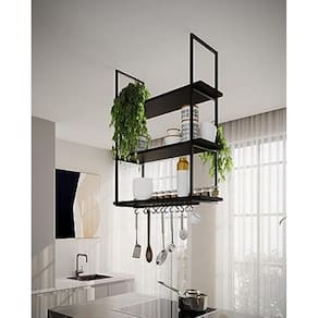 Nicho De Teto Para Cozinha 80 Cm Preto Com Prateleira Preta