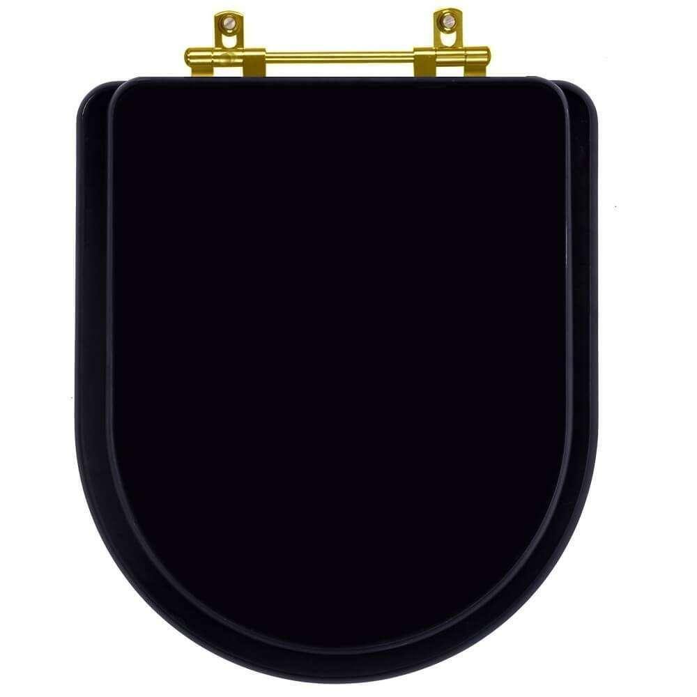 Assento Sanitário Poliéster Carrara Preto Fosco para vaso Deca Com Ferragem Dourada