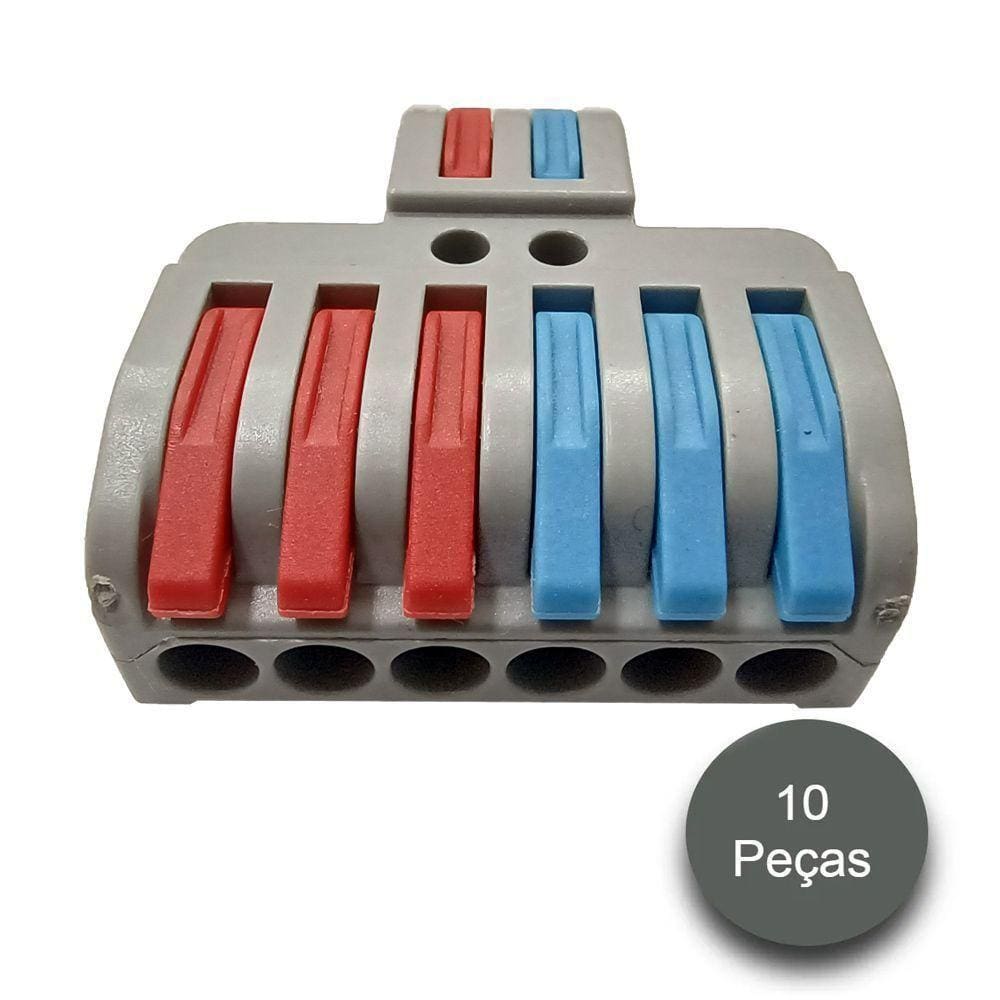 Emenda Elétrica Conector Tipo Borne 6X2 Fios Duplo 10 Peças