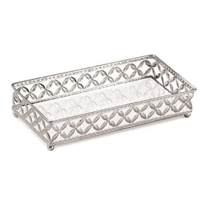Bandeja Decorativa Retangular Em Metal Prata Espelho