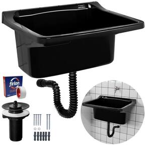 Tanque Plástico 40L Lavanderia Preto + Sifão Universal