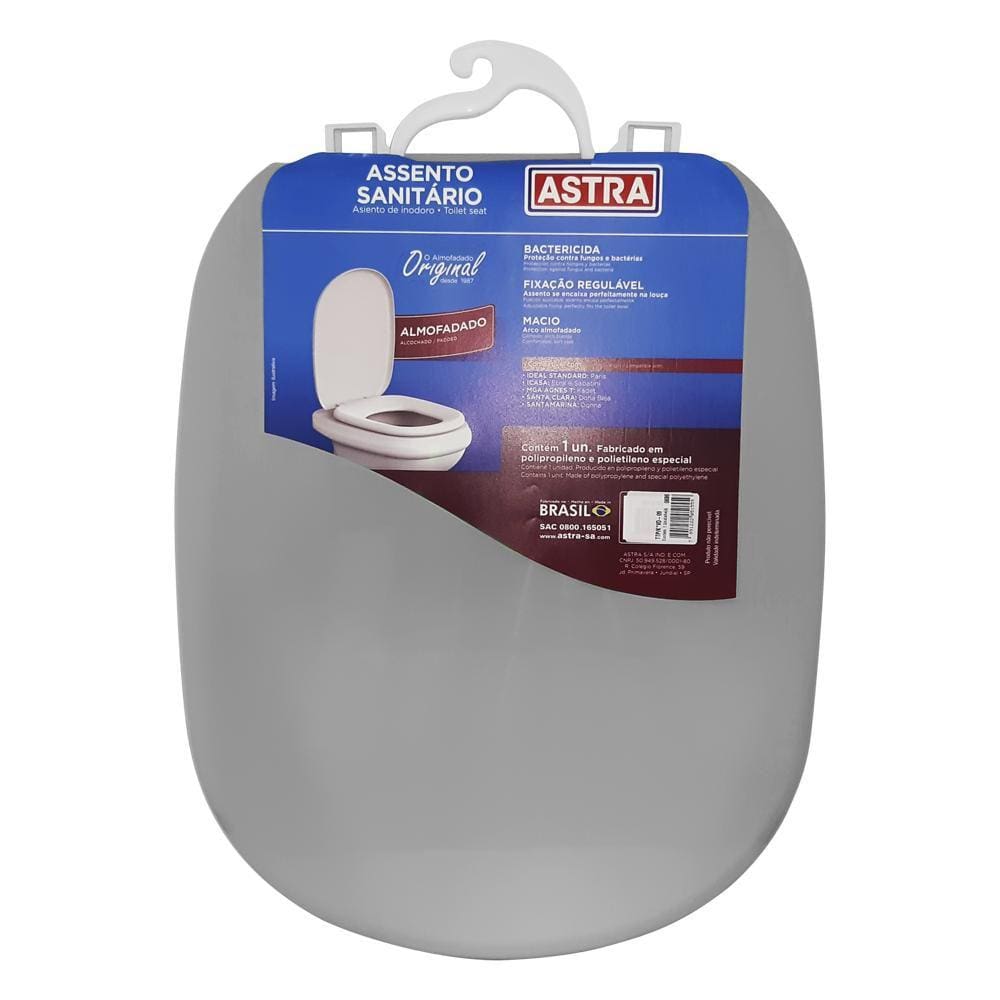 Assento Sanitário Almofadado Astra Sabatini Cinza Claro para vaso Icasa
