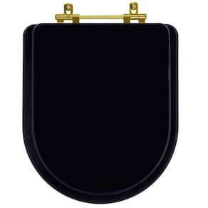 Assento Sanitário Poliéster Carrara Preto Fosco para vaso Deca Com Ferragem Dourada