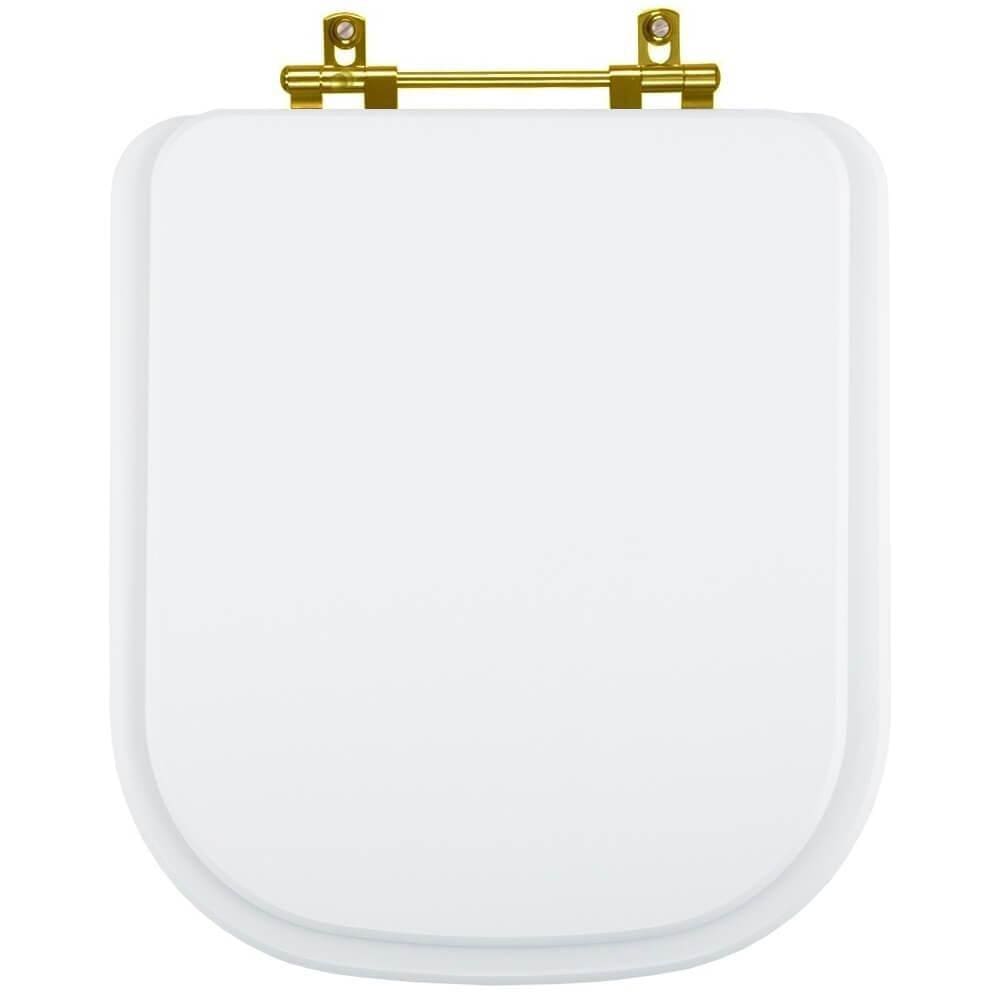 Assento Sanitario Poliester Quadra Branco Para Vaso Deca Com Ferragem Dourada