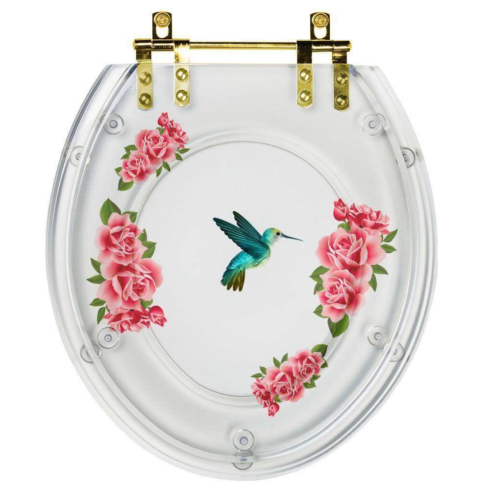 Tampa de Vaso Poliester Oval Cristal Beija Flor Com Ferragem Dourada