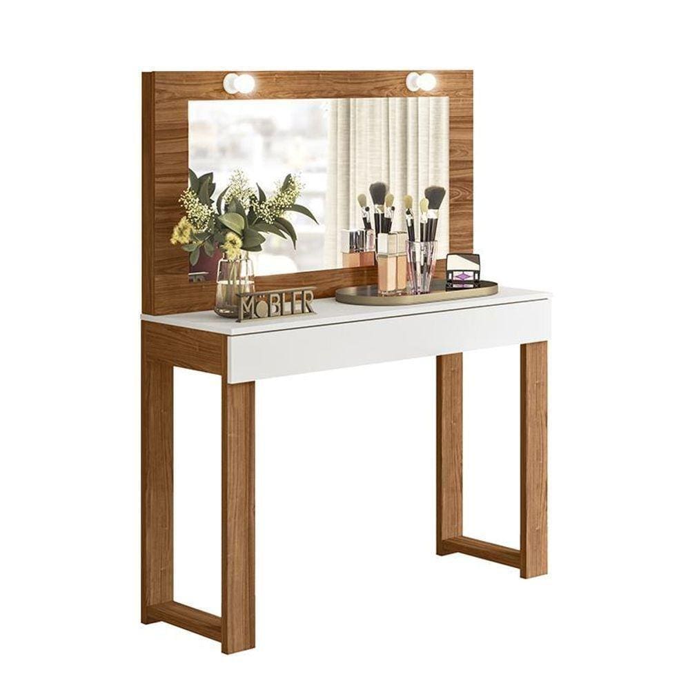 Penteadeira Camarim Gala 1 Gaveta E Soquetes Para Lâmpadas Cinamomo Mel/branco Cinamomo Mel/branco