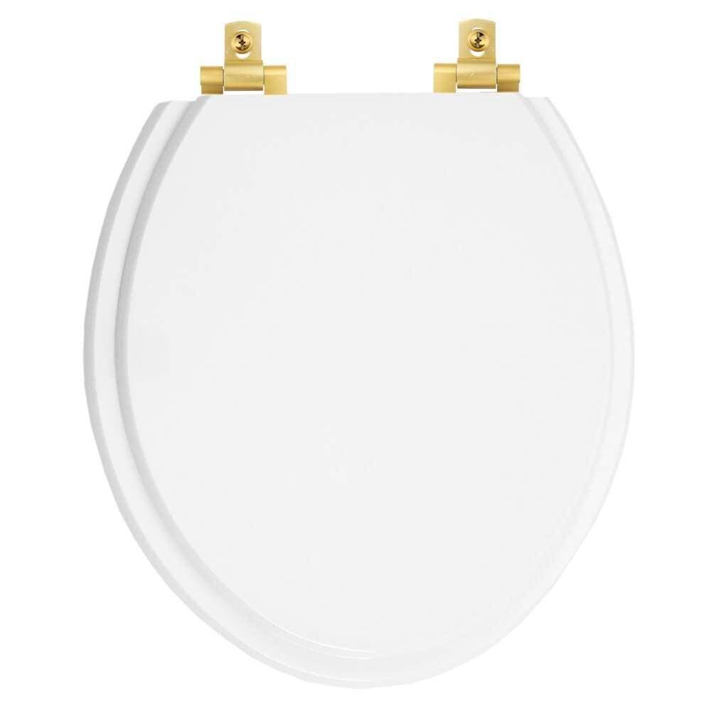 Tampa de Vaso MDF Com Amortecedor Oval Branco para Todas as Marcas com Ferragem Dourada