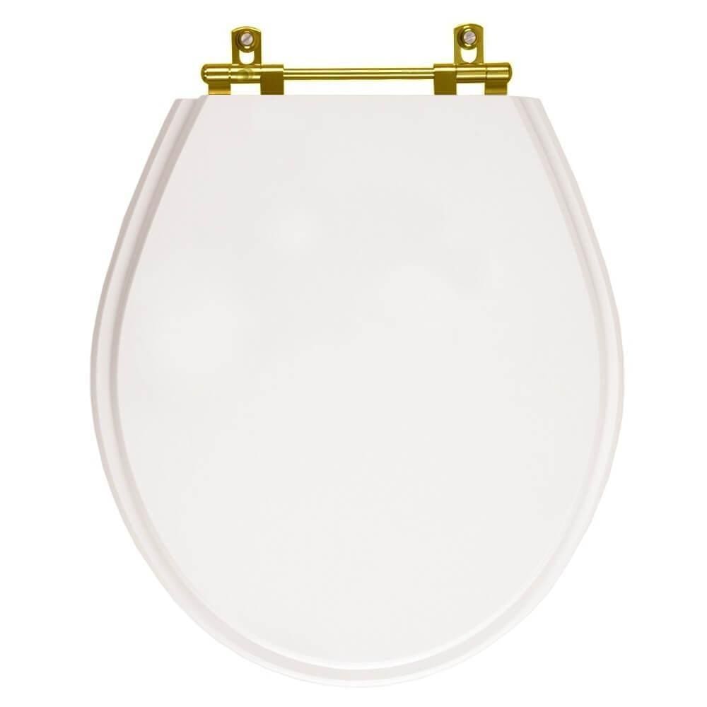 Assento Sanitário Poliester Ravena Branco Ferragem Dourada para Vaso Deca