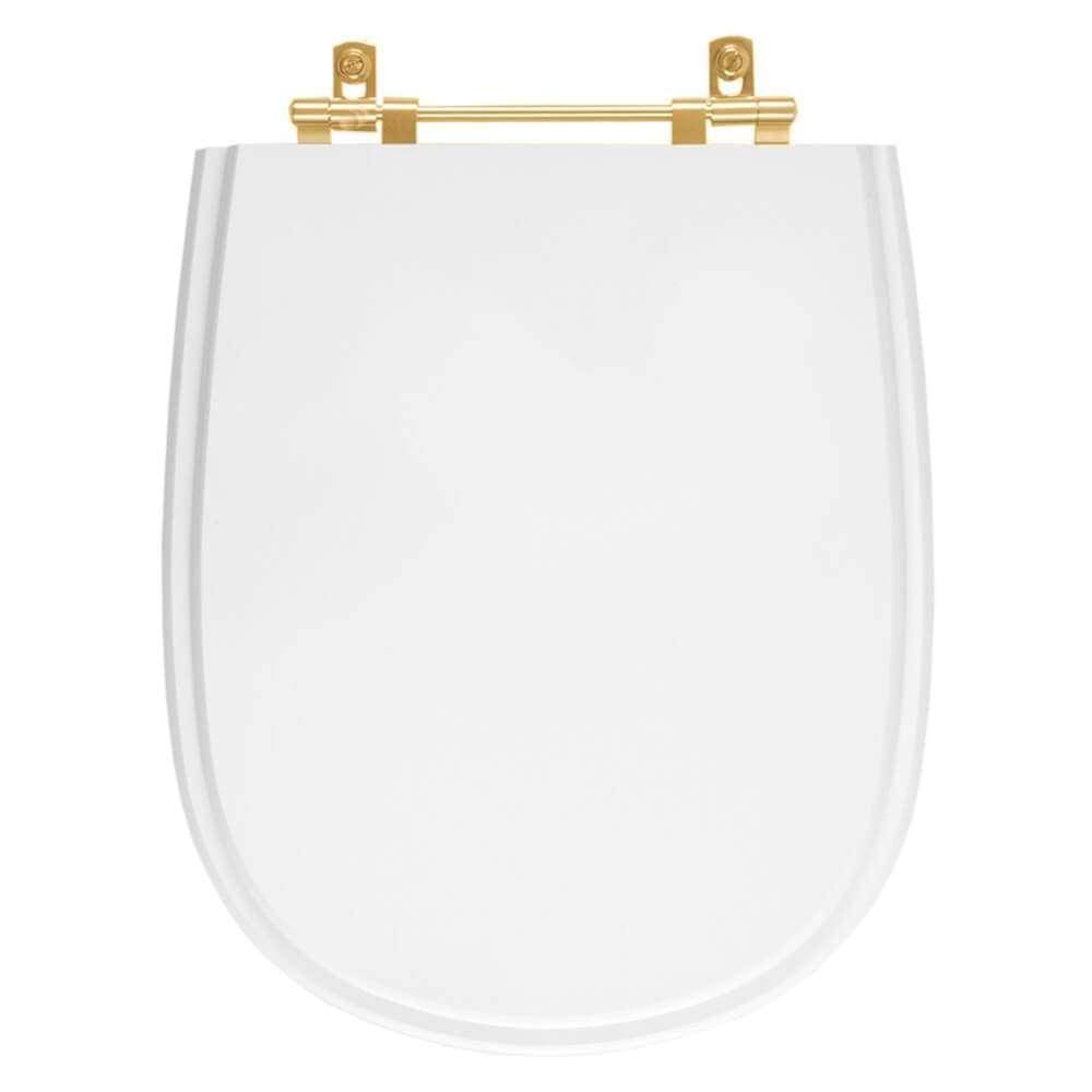 Assento Sanitário Poliéster Paris Branco para vaso Ideal Standard Com Ferragem Dourada