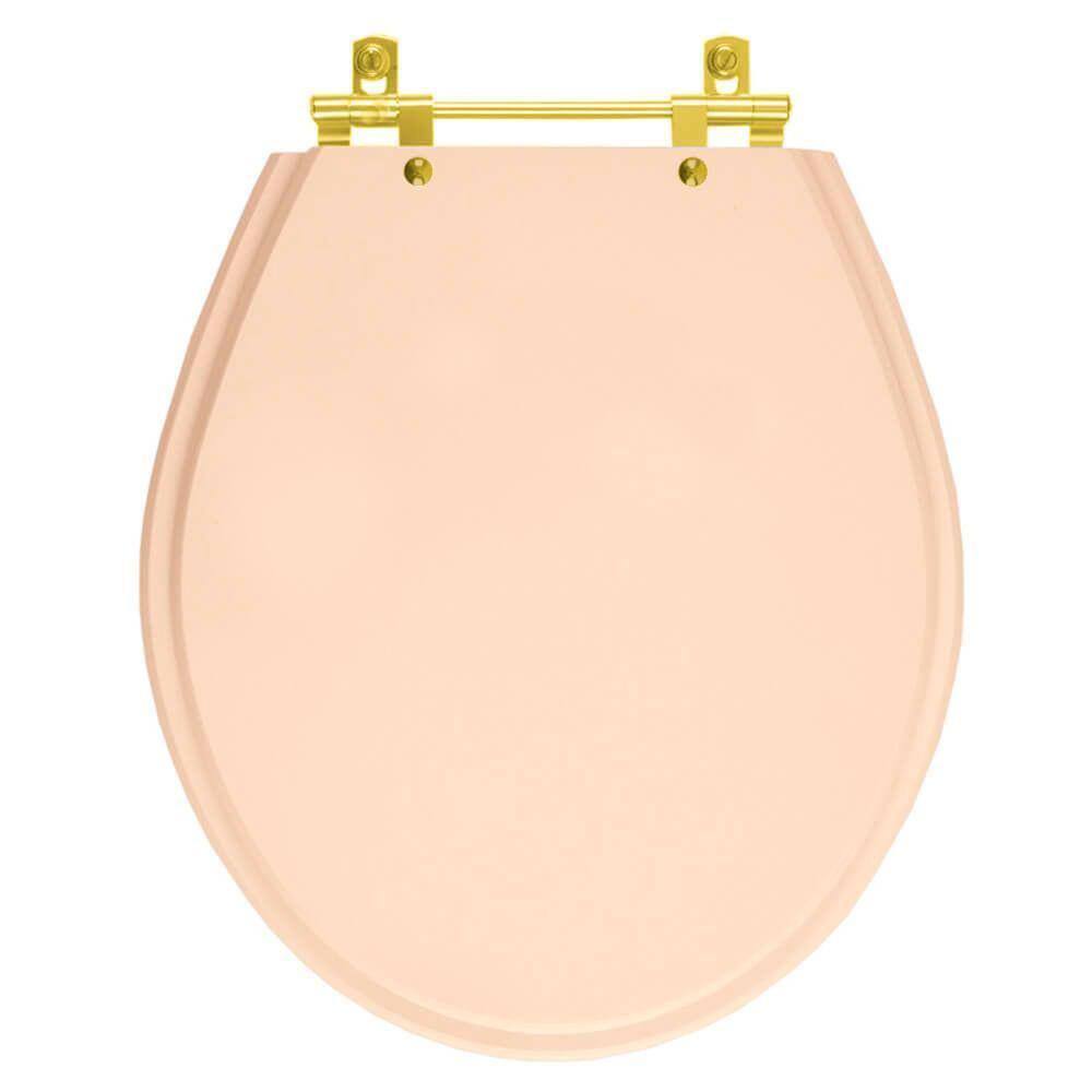 Assento Sanitário Ravena Rosa Floral para vaso Deca Com Ferragem Dourada