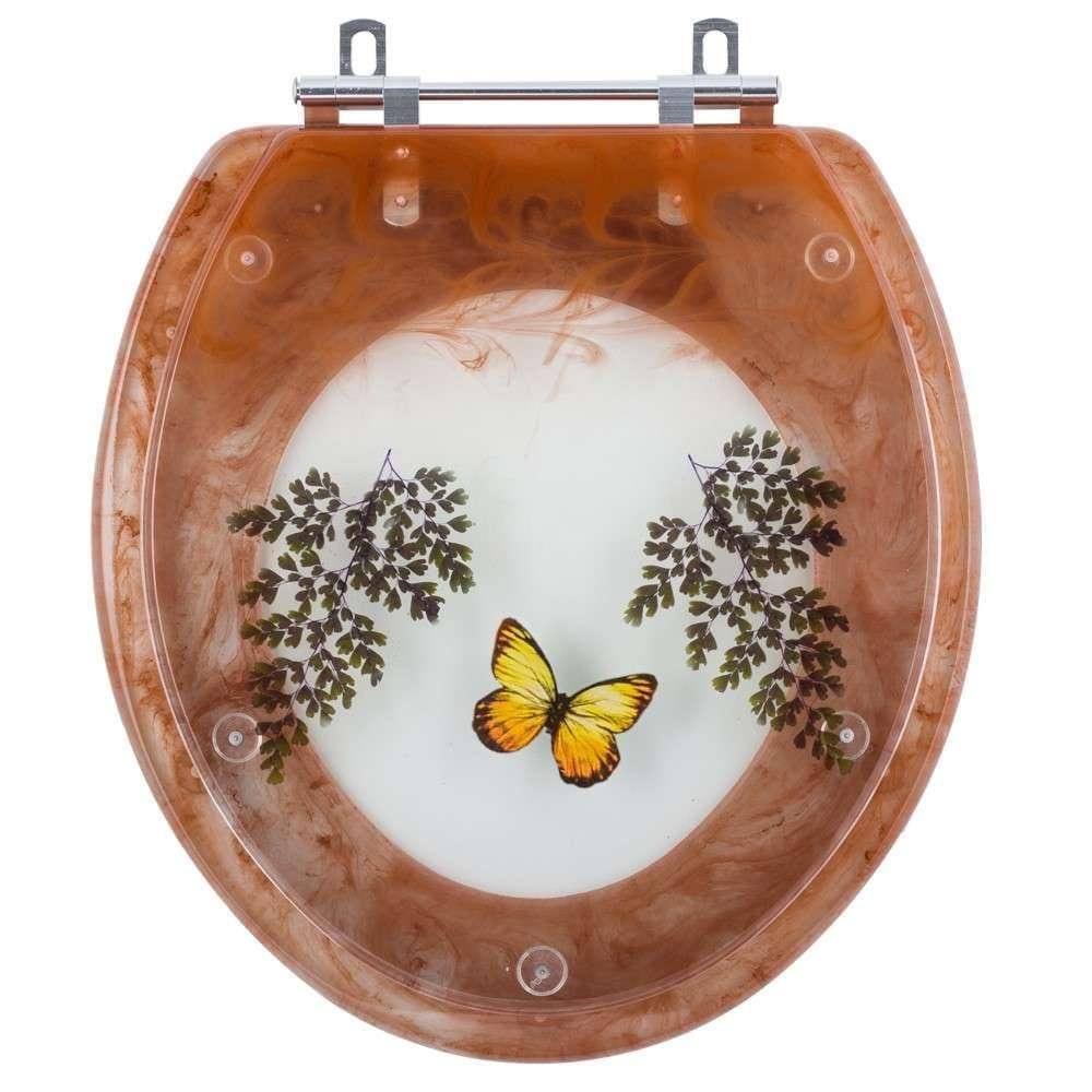 Tampa De Vaso Poliéster Marrom Decorada Borboleta Amarela