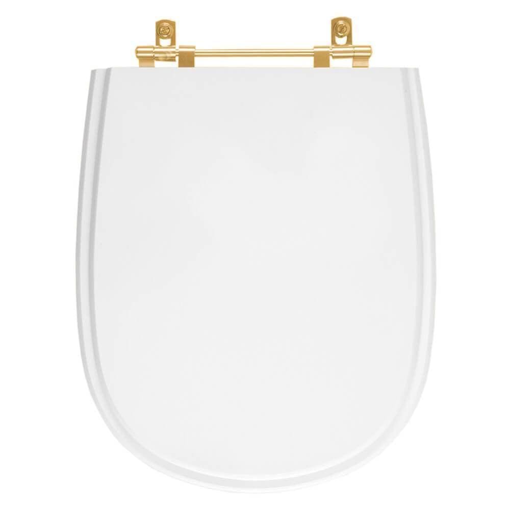 Assento Sanitário Poliéster Paris Branco para vaso Ideal Standard Com Ferragem Dourada
