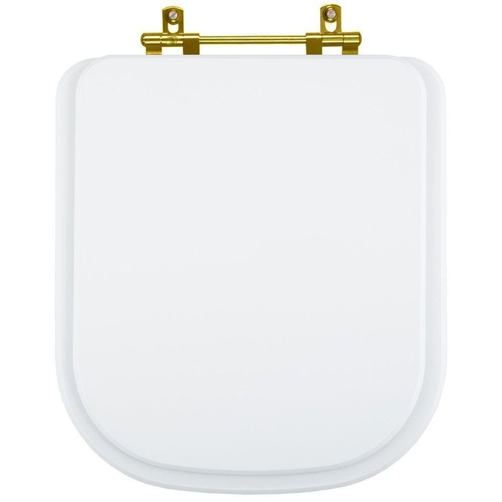 Tampa de Vaso Poliester Quadra Branco para bacia Deca Com Ferragem Dourada