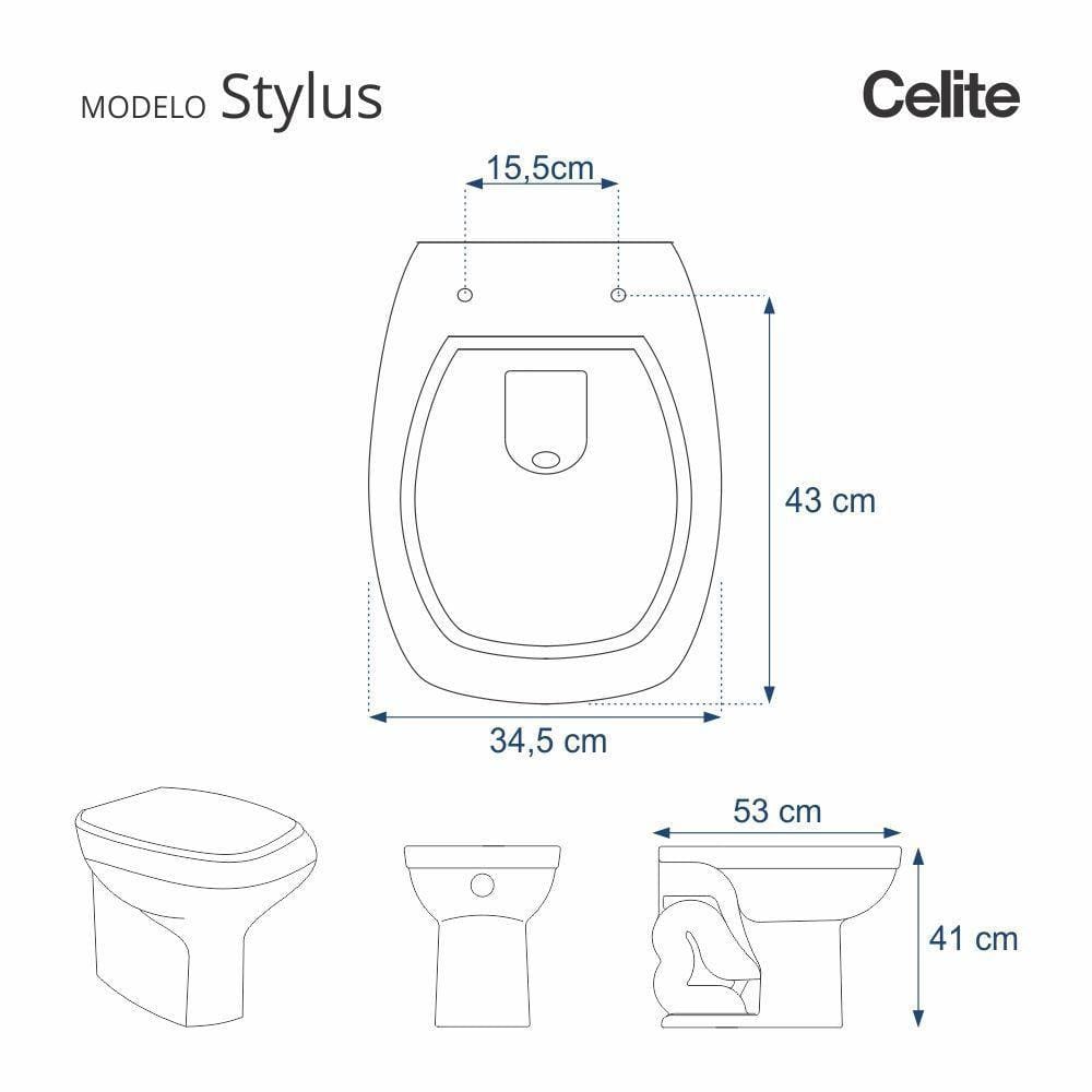 Tampa de Vaso Poliester Stylus Cinza Claro para bacia Celite