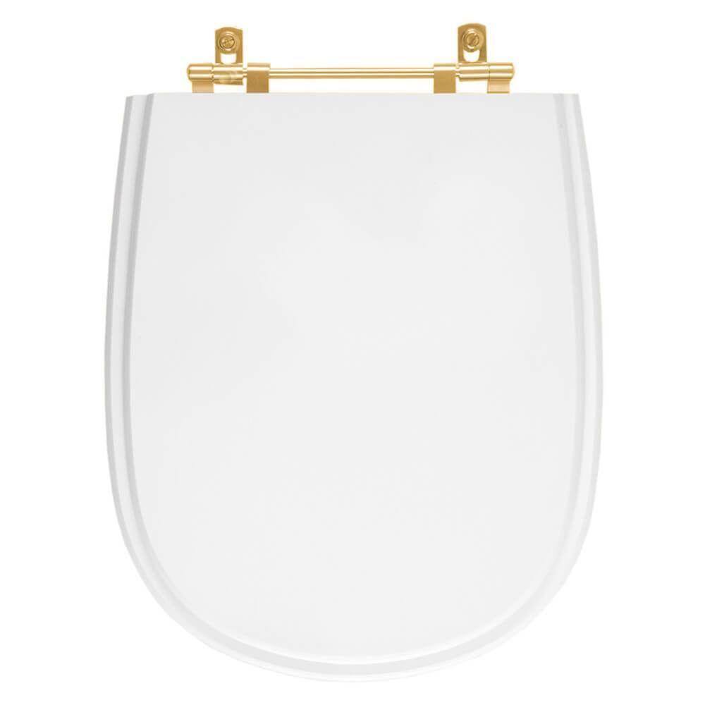 Tampa de Vaso Poliester Paris Branco para bacia Ideal Standard Com Ferragem Dourada
