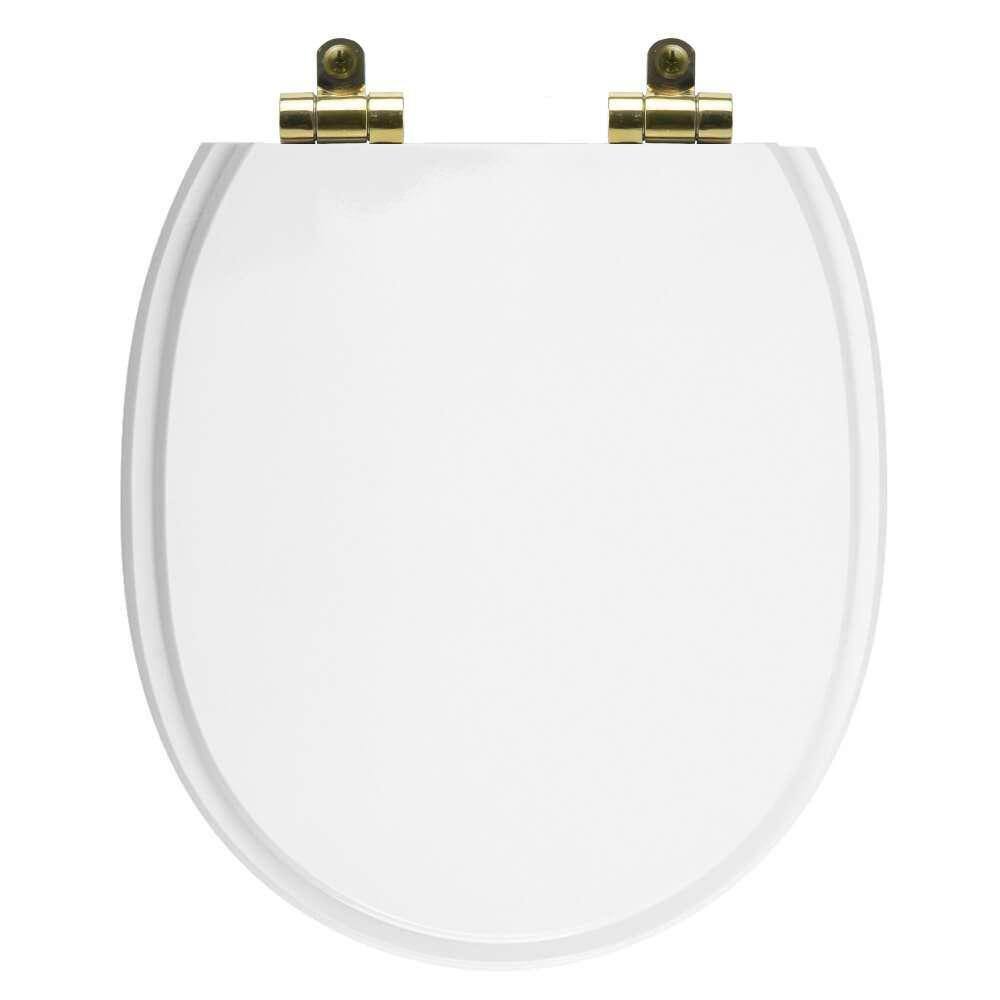 Tampa de Vaso Poliéster Com Amortecedor Village Branco para bacia Deca com Ferragem Dourada
